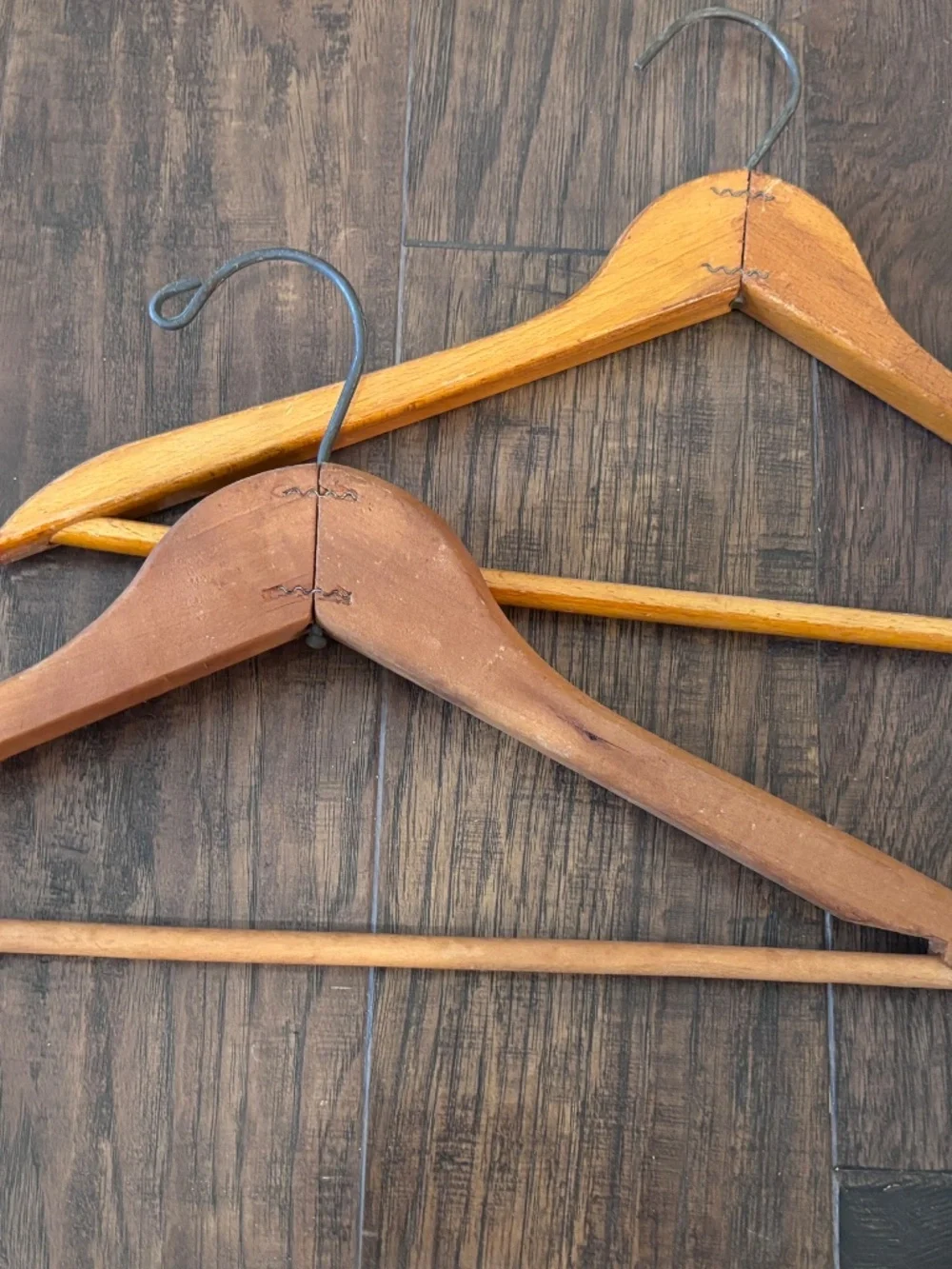 5 Wood Suit Hangers w/ Bar Vintage For Jacket Pants - Wooden Batts